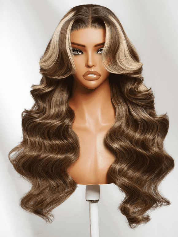 Klaiyi Honey Chestnut Blonde Face Framing Highlights 13×4 Loose Wave Pre Everything Wig Human Hair Wigs