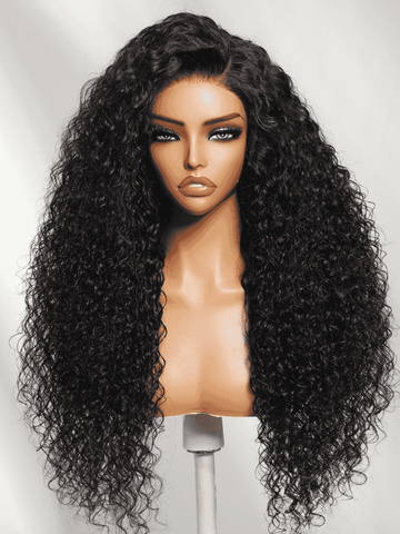 Klaiyi 7x5 No Slip Wig Natural Bouncy Curl With Side Parting Long Voluminous Afro Curls Glueless Human Hair Wig