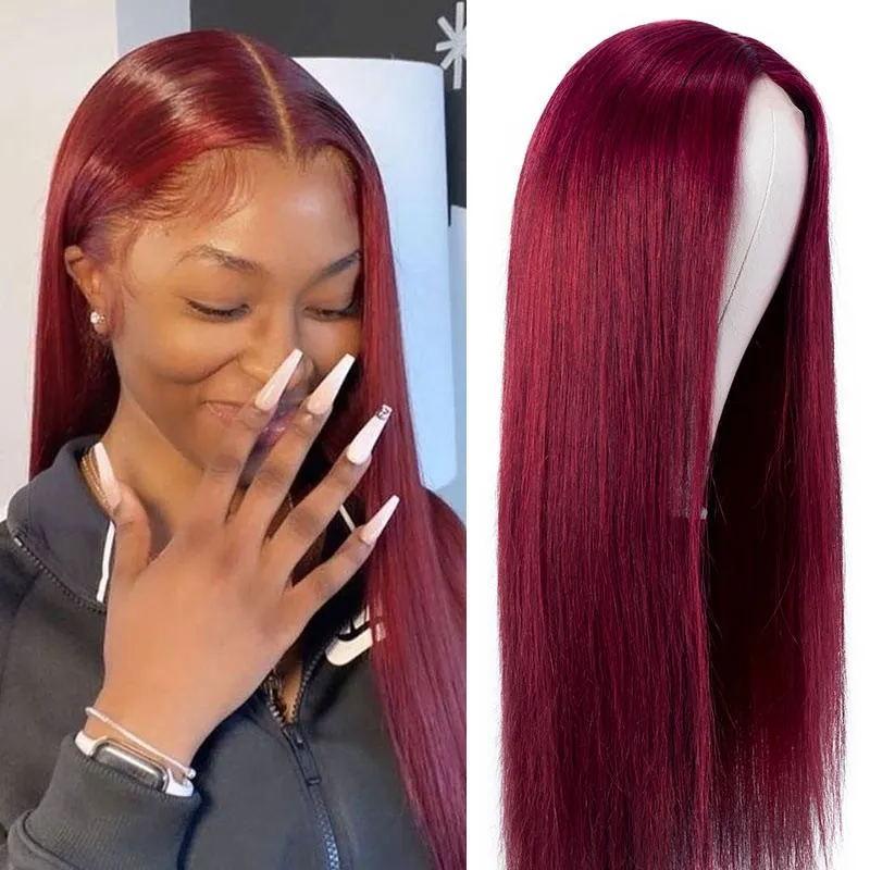 Klaiyi Hair 99J Straight Wig Hand Tied Lace Part Wigs Popular and Best Wig For Black Woman