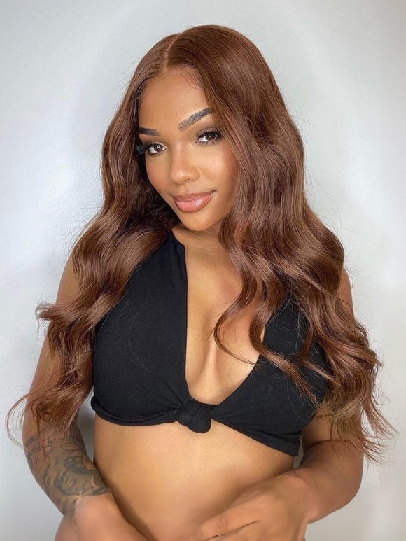 Perruque Klaiyi Châtain Mocha Brun 13x4 Pre-Everything Lace Front Loose Wave, sans colle, prête à poser