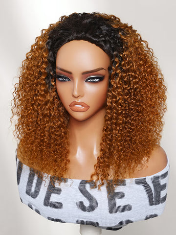 Klaiyi  MeltLine™ Half Wig 3/4 Flip Over Black to Copper Brown Ombre Curly Half Wig Flash Sale