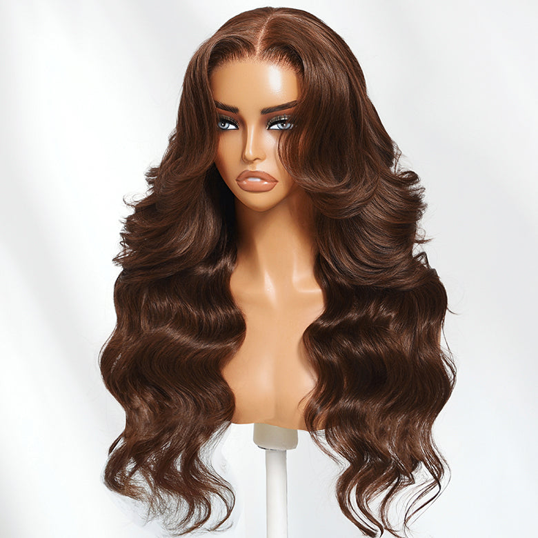 Klaiyi Chestnut Mocha Brown 13x4 Pre-Everything Lace Front Loose Wave Wig Put on and Go Glueless Wig