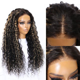 Klaiyi  Water Wave Balayage Blonde Highlights 6x4.75 Wear and Go wigs Pre-cut Lace Wig Precolored Ombre Hair