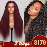 $179 Get 2 Wigs | 99J Burgundy Yaki Straight 7x5 Pre Everything Wig + Jerry Curly U Part Wig Virgin Human Hair Flash Sale