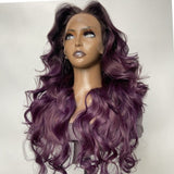 Klaiyi Smokey Deep Purple Ombre 13x4 Lace Front Body Wave Wig Flash Sale