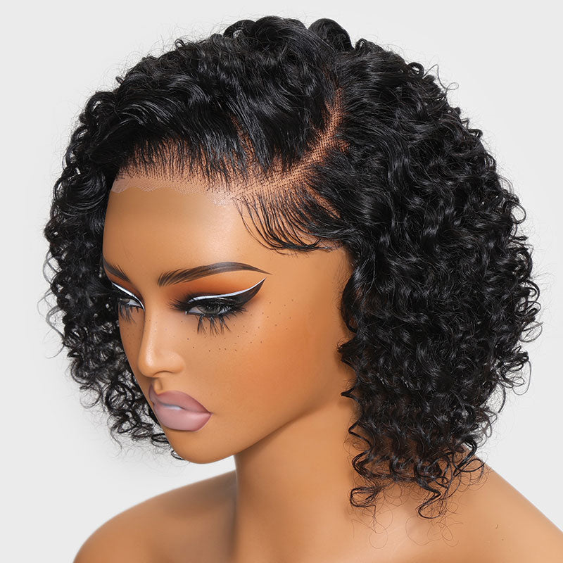 $100 OFF| Code: SAVE100  Klaiyi Side Deep Part Short Bob Curly Wig 7X5 Bye Bye Knots Lace Closure Wigs