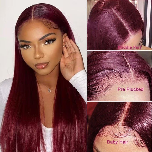 Klaiyi 180% Best Precolored 99J Silk Straight Lace Part Human Hair Wigs Flash Sale