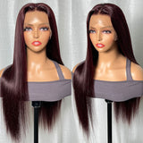 Extra 60% OFF | Klaiyi Dark Burgundy Color Straight Lace Front Wig Pre-Plucked