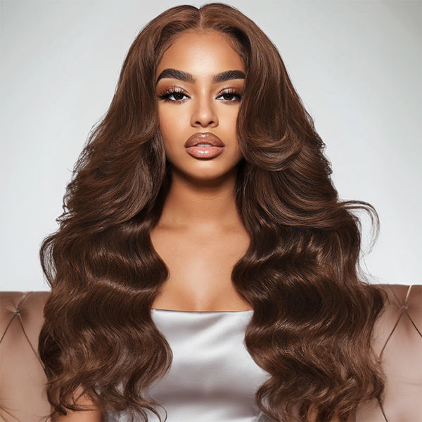 Klaiyi Chestnut Mocha Brown 13x4 Pre-Everything Lace Front Loose Wave Wig Put on and Go Glueless Wig