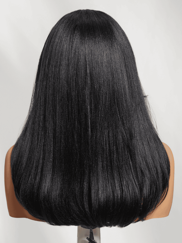 Klaiyi 7x5 HD No Slip Blowout Lob Yaki Straight Wig Side Part Face-Framing Feathered Layers Salon Blowout Look Glueless Wig