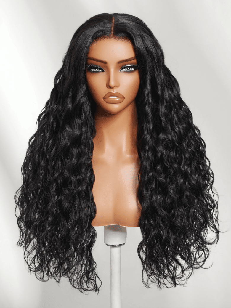 Klaiyi 13x4 Pre-Everything Lace Frontal Natural Black Micro Water Wave Natural Ripple Curl Human Hair Wig