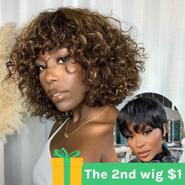 The Second One $1| Klaiyi Piano Highlight Brown Curly Wig Flash Sale