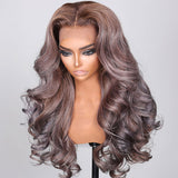 Extra 60% OFF | Klaiyi Body Wave Brown Roots with Punky Gray Highlights Multicolor Wigs Flash Sale