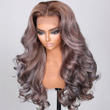 Extra 60% OFF | Klaiyi Body Wave Brown Roots with Punky Gray Highlights Skunk Strip Hair Wigs Flash Sale