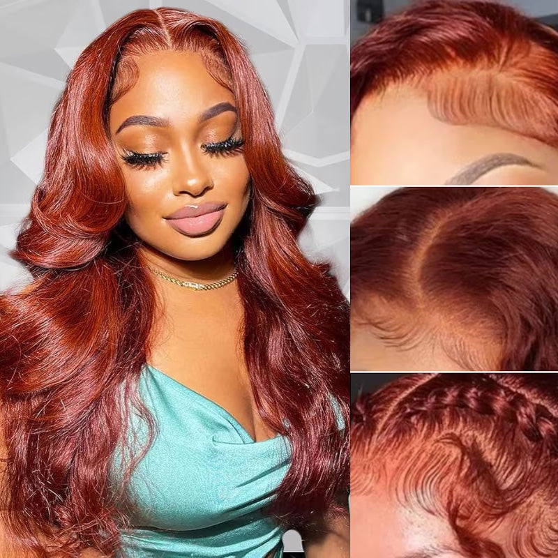 Extra 50% Off Code HALF50 |  Klaiyi Reddish Brown Hair Body Wave Or Kinky Straight T Part Lace Wigs