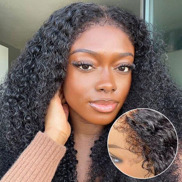 Klaiyi 7x5 Bye Bye Knots Wigs with Kinky Edge Jerry Curly Pre-Cut Lace Human Hair Wigs Bleached Knots
