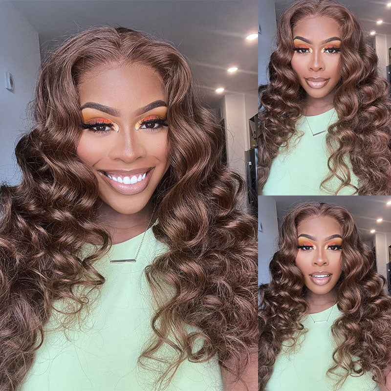 Klaiyi Chestnut Brown Body Wave Lace Front Wig Human Hair Light Brown Color Hair Flash Sale