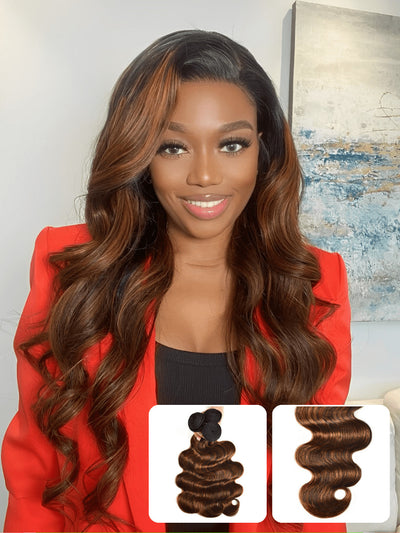 Cheveux Klaiyi Balayage, 3 paquets avec closure en dentelle, mèches ombrées pré-épilées, raie libre, ondulations naturelles