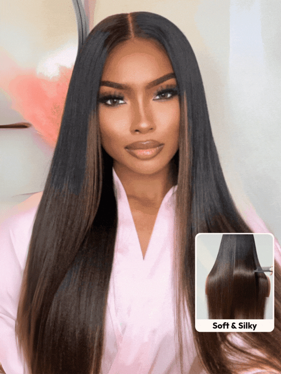 Klaiyi Bye Bye Knots Wig 7x5 Glueless Lace Black to Chestnut Brown Ombre Loose Wave Wig With Bleached Knots Flash Sale