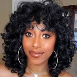 4000 Points | Klaiyi Natural Color Afro Short Curly Wig with Bangs Fullness Bouncy Rose Curls Replacement Wig