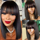 Klaiyi Silky Straight Glueless Minimalist Lace Wig Bob Wig With Bangs 3*1.25 T Part Lace Flash Sale