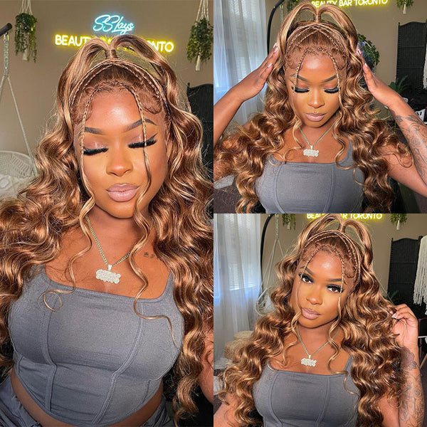 Klaiyi Wear Go Pre Cut Lace Wig 6x4.75 Lace Closure Honey Blonde Highlight  Body Wave Or Jerry Curl Or Straight Flash Sale