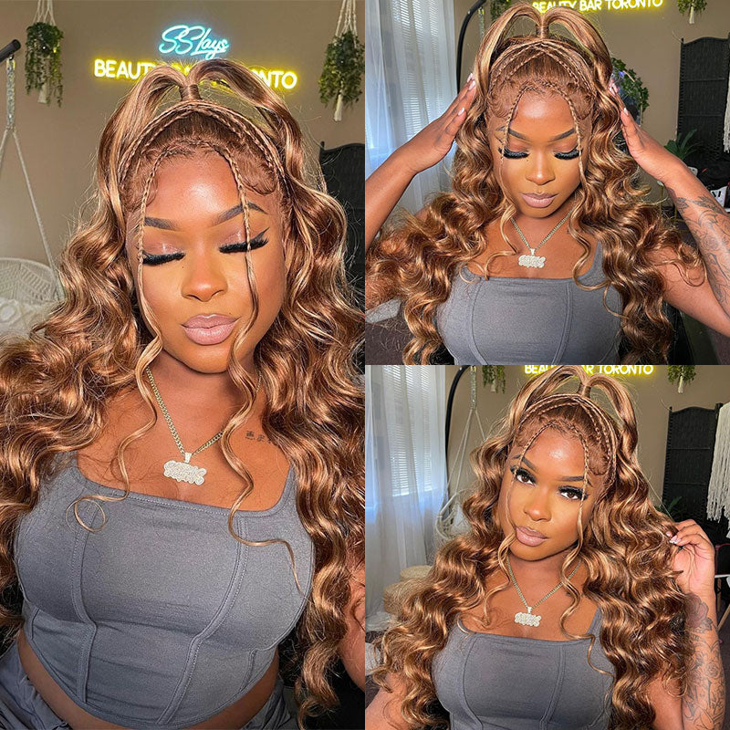 Extra 60% OFF | Klaiyi Ombre Honey Blonde Highlight 13x1 T Part Lace Front Wigs 13x4 Lace Front Body Wave Human Hair