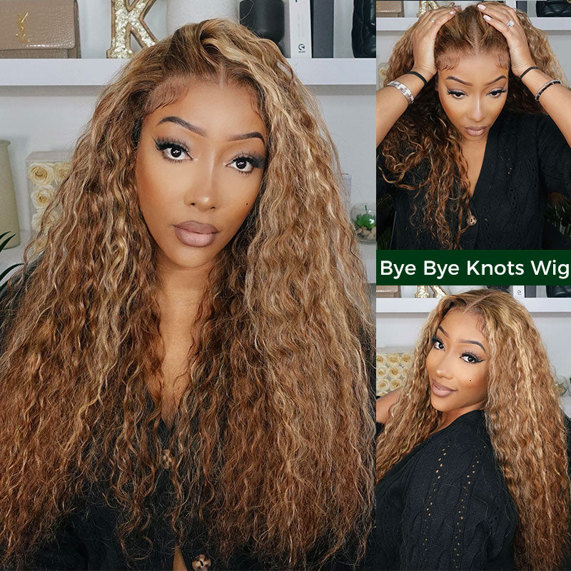 Klaiyi Highlight Blonde Water Wave Put On and Go Glueless Lace Wigs 7x5 Bye Bye Knots/13x4 Pre Everything Human Hair Lace Wig