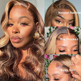 Buy 1 Get 1 Free,Code:BOGO | Klaiyi Pre-Cut Glueless Wig Wear Go Highlight Blonde Body Wave Wig Human Hair