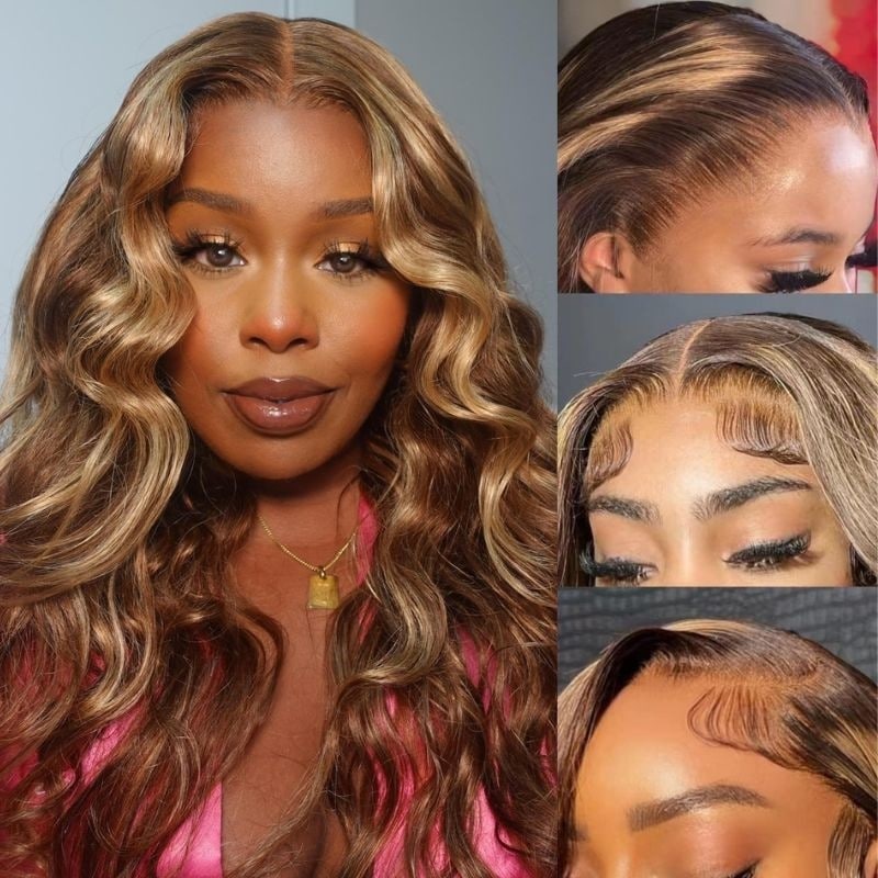 Buy 1 Get 1 Free,Code:BOGO | Klaiyi Pre-Cut Glueless Wig Wear Go Highlight Blonde Body Wave Wig Human Hair