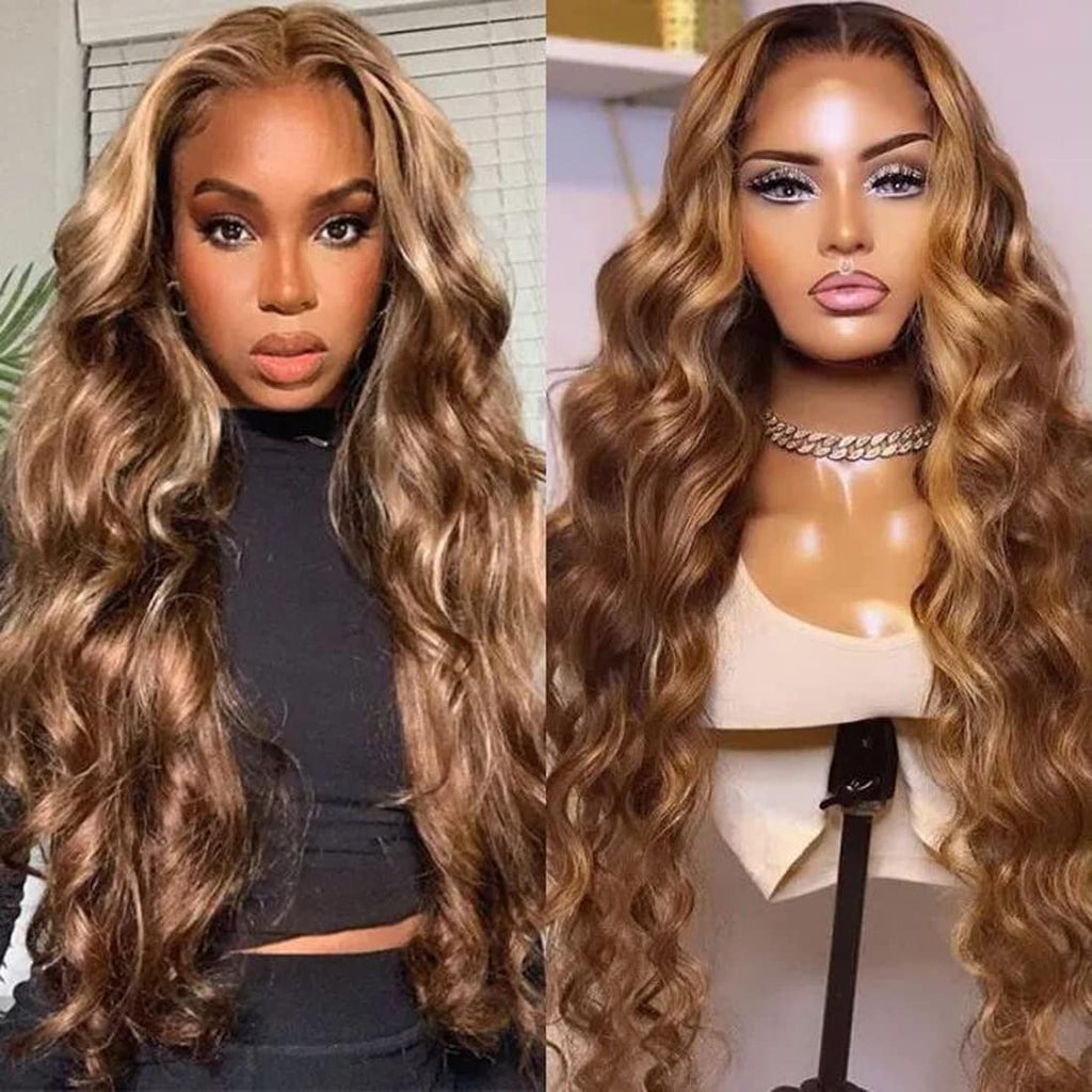 Ombre Highlight Lace Front Wig Body Wave Honey Blonde Human Hair Natural Density