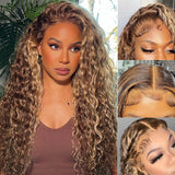 Klaiyi Ombre Highlight Lace Front Wig Water Wave Honey Blonde Human Hair Fall Trend Color Wig
