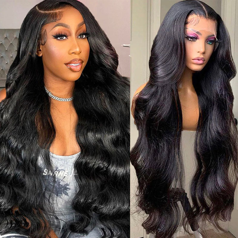 Klaiyi Hair Transparent Lace Wig Body Wave Lace Frontal Wigs Virgin Human Hair Pre Plucked