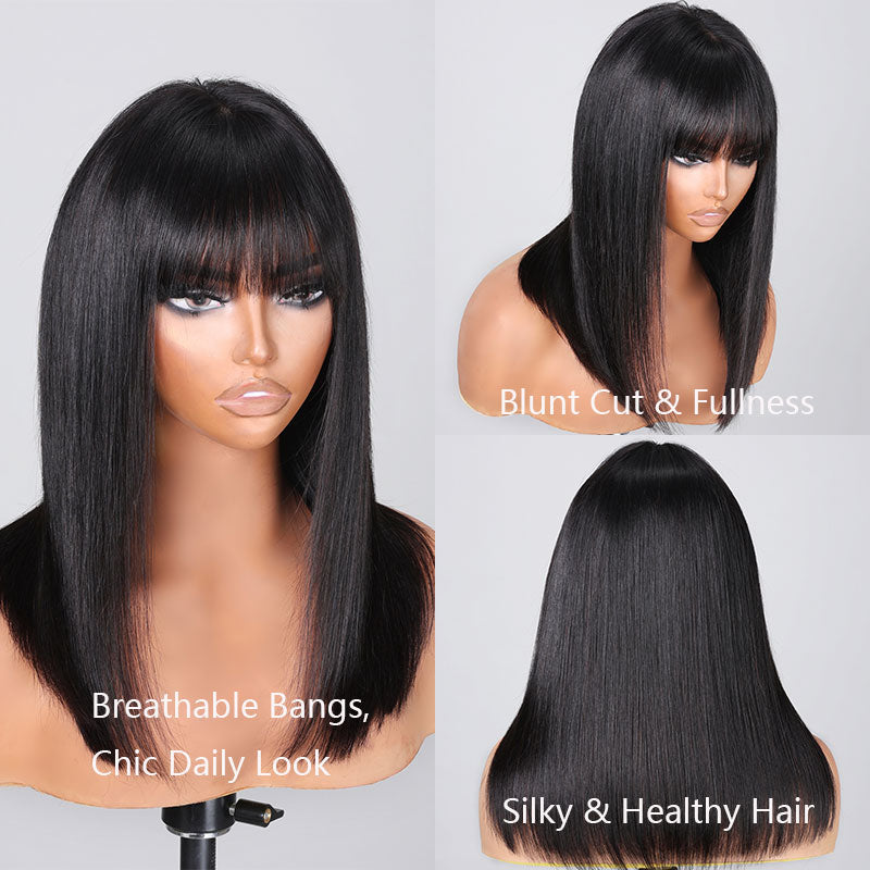 Klaiyi Silky Straight Glueless Minimalist Lace Wig Bob Wig With Bangs 3*1.25 T Part Lace Flash Sale