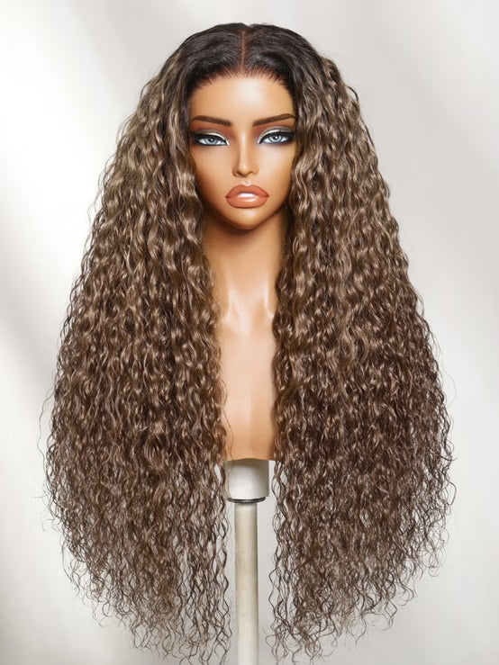 Perruque Klaiyi 7x5 sans colle, effet ondulé, boucles birmanes, pointes pré-coiffées torsadées et enroulées aux doigts, facile à poser, en cheveux humains naturels et sans colle. 