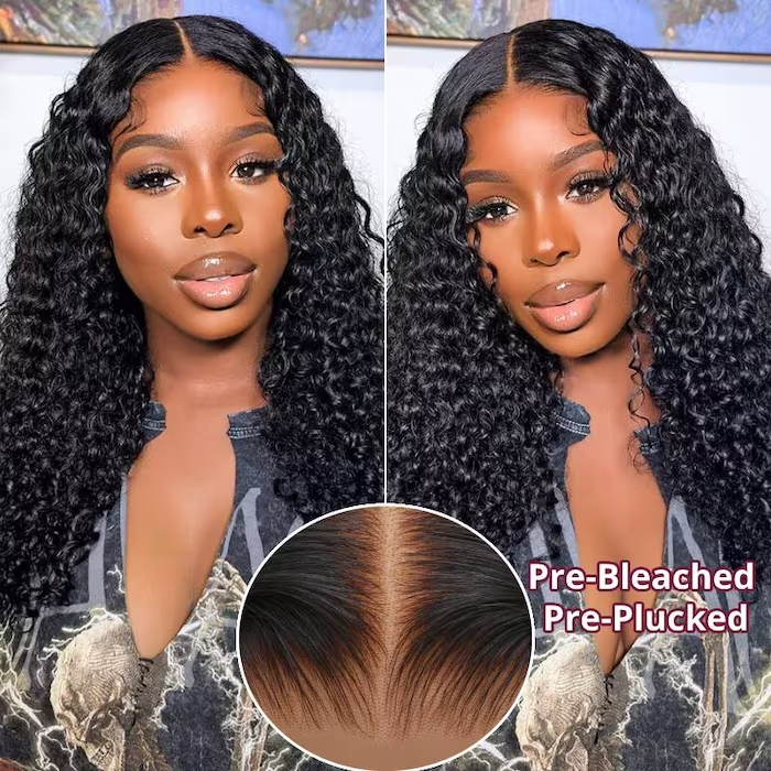 Klaiyi  7x5 Pre-Cut Lace Wig Bleach Knots Wigs Wear & Go Jerry Curly Human Hair Wig with Breathable Cap Beginner Wig
