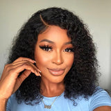 Klaiyi Short Kinky Curly Bob Wig 13x4 Lace Front Wig Natural Black Color Flash Sale