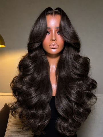 Peluca de ondas corporales Klaiyi de marrón cobre 7x5, peluca de encaje sin deslizamiento de cabello humano con cordón Invisi