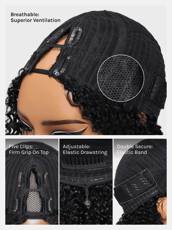 Klaiyi Hair Bouncy Water & Curly Seamless Blending Wig With Drawstring  InvisiBlend™ V part Wig 3.0 150% Density Protect Your Natural Hair Flash Sale