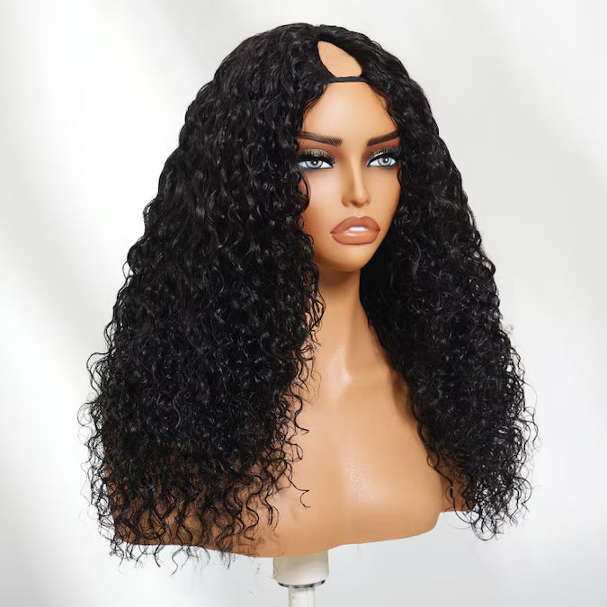 Klaiyi Hair InvisiBlend™ V part Wig 3.0 Bouncy Water Wave Curly Seamless Blending Wig With Drawstring 150% Density Protect Your Natural Hair
