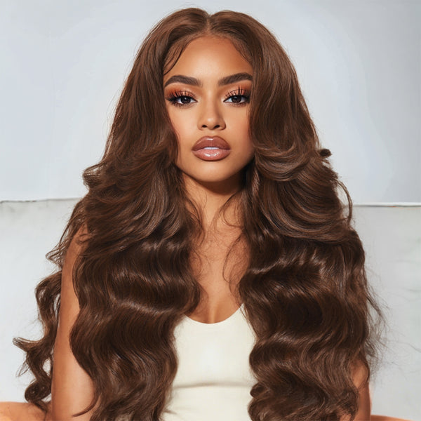 Klaiyi Chestnut Mocha Brown 13x4 Pre-Everything Lace Front Loose Wave Wig Put on and Go Glueless Wig