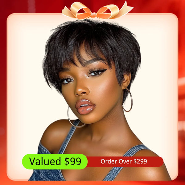Order Over $299 | Klaiyi Free Wig 100% Human Hair Glueless Wig Limited Stock Limited Time Nov.27th-30th