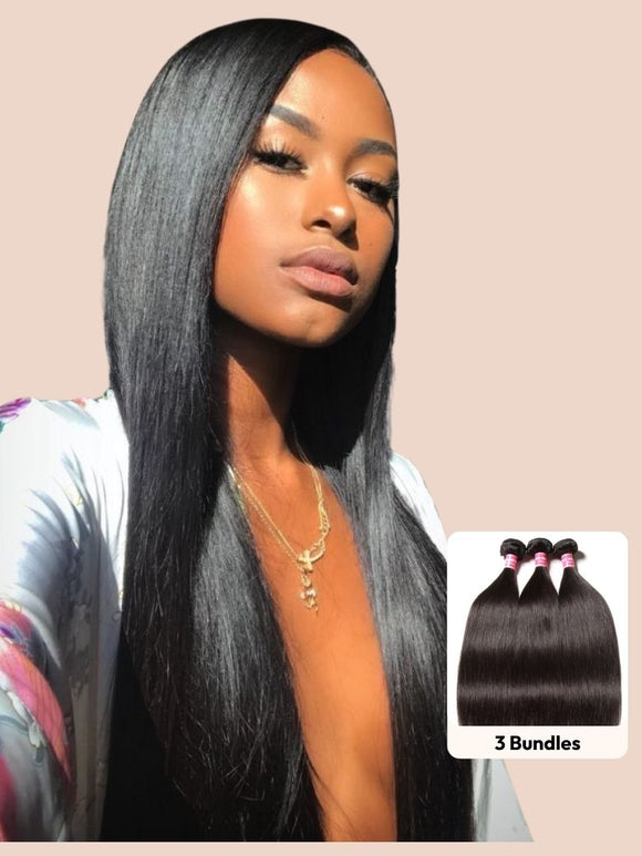 Klaiyi Yaki Straight Hair Bundles with Closure Brazilian Hair 3 Bundles with 4*1 Lace Part Closure Flash Sale