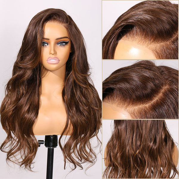 Klaiyi Ombre Chestnut Brown Body Wave 7x5 Bye Bye Knots Wig Put On and go Glueless Wig Human Hair