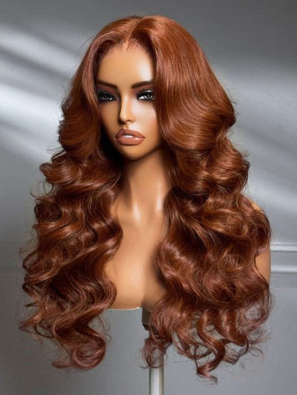 Perruque Klaiyi Brunette Auburn Cuivré 7x5 Pre everything Lace Frontal Wig Body Wave Cheveux Humains Vierges Couleur Brun Rougeâtre 