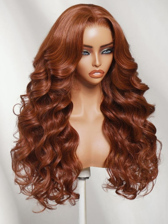 Perruque Klaiyi Brunette Auburn Cuivré 7x5 Pre everything Lace Frontal Wig Body Wave Cheveux Humains Vierges Couleur Brun Rougeâtre 