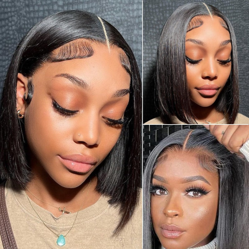 $100 OFF | Code: SAVE100 Klaiyi Put On and Go Glueless Bob Wig Silky Straight/Yaki Straight 7x5 Pre-Cut Lace Closure Wig Beginner Friendly