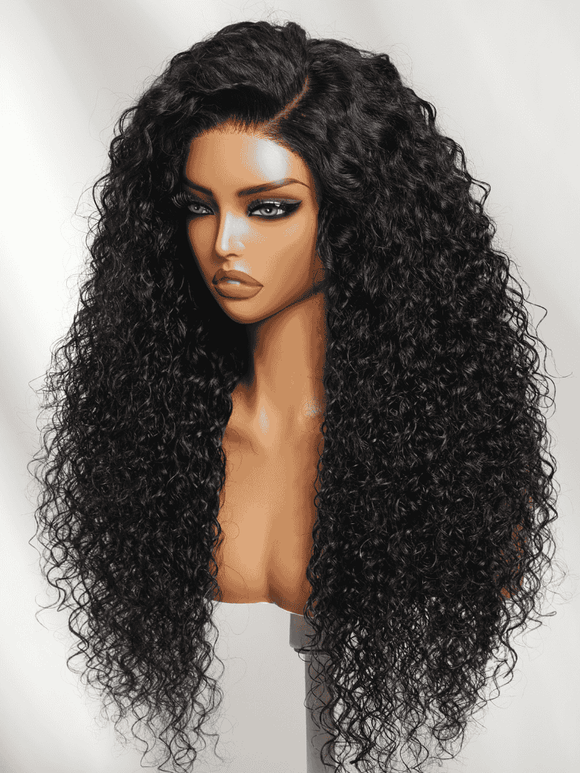Klaiyi 7x5 No Slip Wig Natural Bouncy Curl With Side Parting Long Voluminous Afro Curls Glueless Human Hair Wig