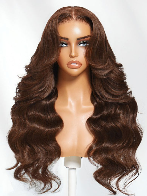 Perruque Klaiyi Châtain Mocha Brun 13x4 Pre-Everything Lace Front Loose Wave, sans colle, prête à poser