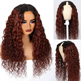 Sencond Wig Only $10 | Klaiyi Breathable Cap Wig Dark Root Reddish Brown Water Wave V Part Wigs Real Scalp No Leave Out Flash Sale